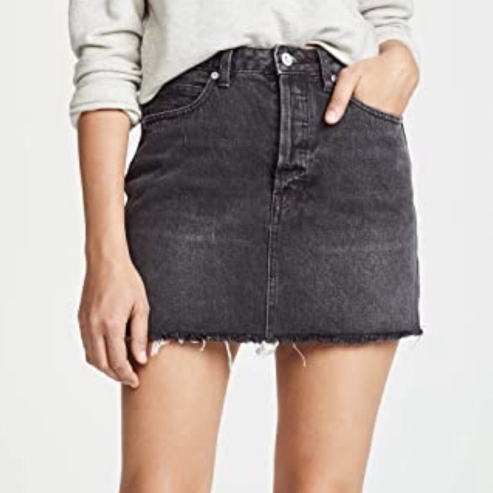 Free People Rugged A-Line Denim Mini Skirt Black 25